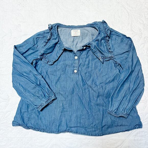 Crewcuts Ruffle Collar Chambray Blouse Size 6/7 - Picture 2 of 6